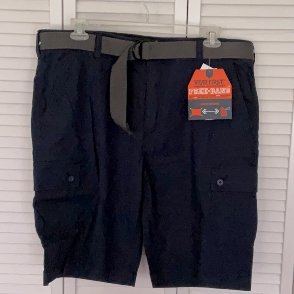 Wear First Mens Blue Cargo Shorts Flex Waist Size 40 Breathable Mesh Pockets